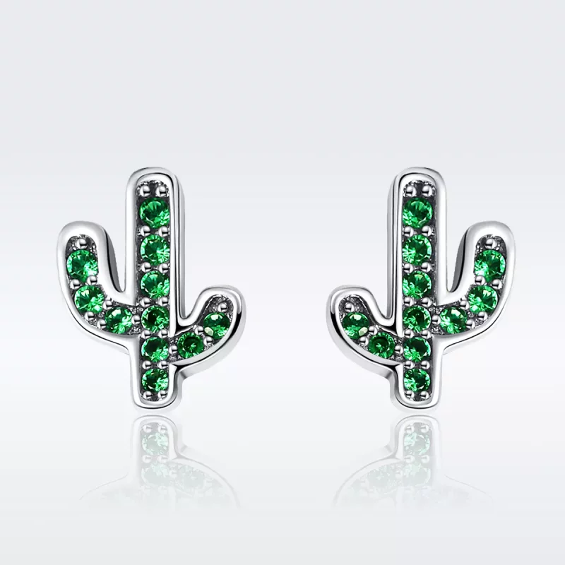 (imagen para) aretes de botón de cactus fresco plateados con estilo Pandora - SCE097 - Ver 2