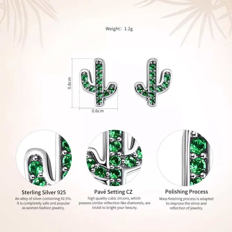 (imagen para) aretes de botón de cactus fresco plateados con estilo Pandora - SCE097 - Ver 8