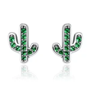 (imagen para) aretes de botón de cactus fresco plateados con estilo Pandora - SCE097
