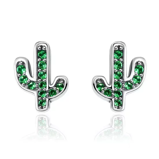 (imagen para) aretes de botón de cactus fresco plateados con estilo Pandora - SCE097