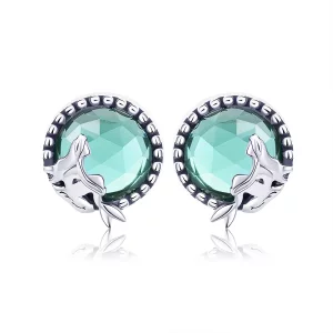 (imagen para) aretes de botón estilo Pandora de plata con diseño de amor de sirena - SCE383