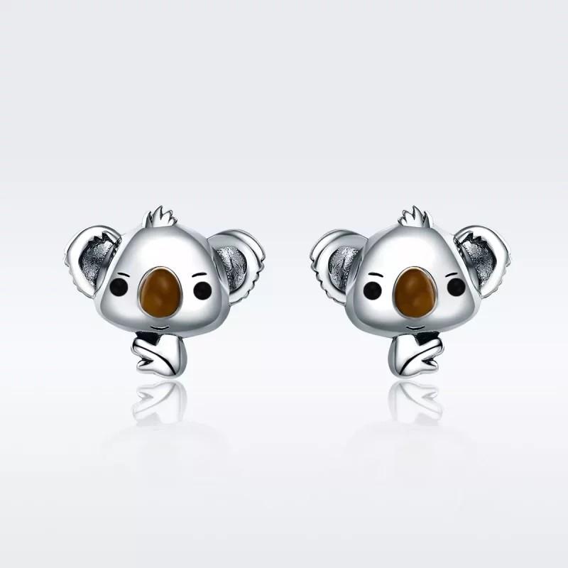 (imagen para) Aretes de botón estilo Pandora de plata presentan unos adorables koalas - SCE381 - Ver 3