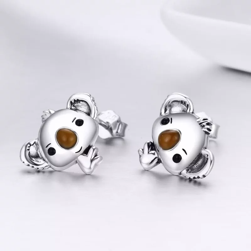 (imagen para) Aretes de botón estilo Pandora de plata presentan unos adorables koalas - SCE381 - Ver 4