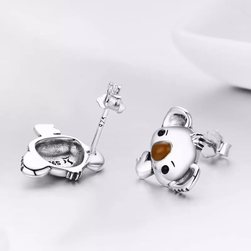 (imagen para) Aretes de botón estilo Pandora de plata presentan unos adorables koalas - SCE381 - Ver 5