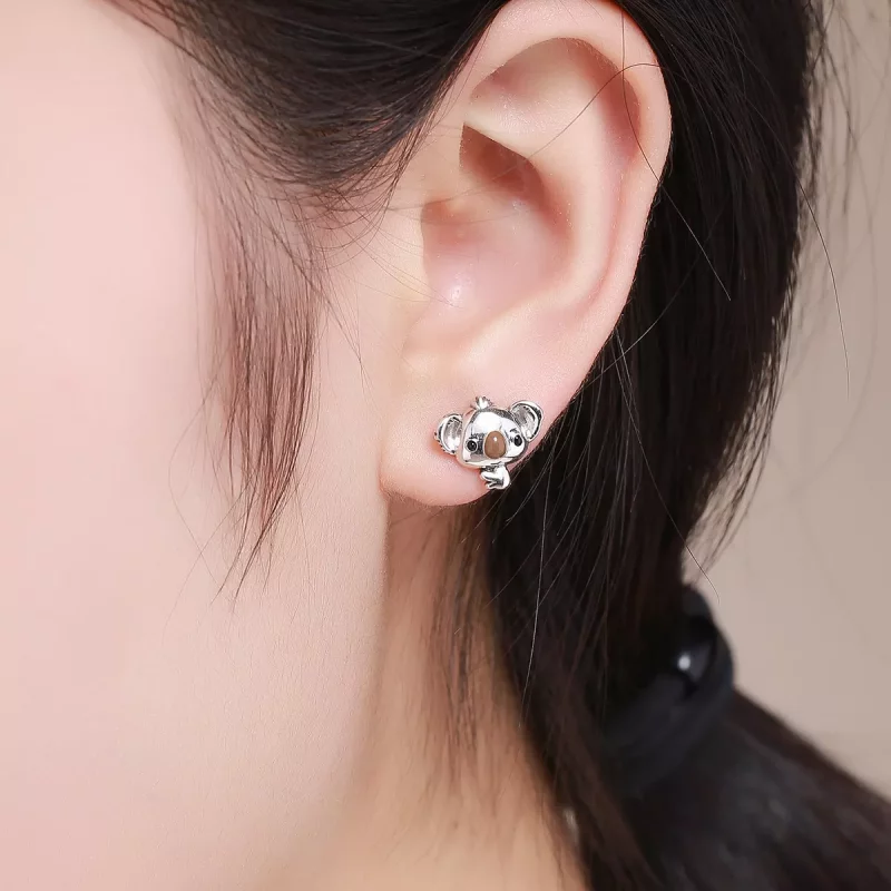 (imagen para) Aretes de botón estilo Pandora de plata presentan unos adorables koalas - SCE381 - Ver 6