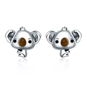 Aretes de botón estilo Pandora de plata presentan unos adorables koalas - SCE381 (imagen para) Aretes de botón estilo Pandora de plata presentan unos adorables koalas - SCE381