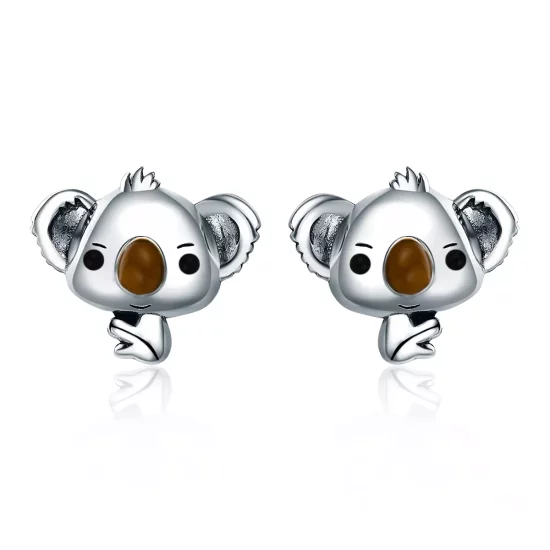 (imagen para) Aretes de botón estilo Pandora de plata presentan unos adorables koalas - SCE381