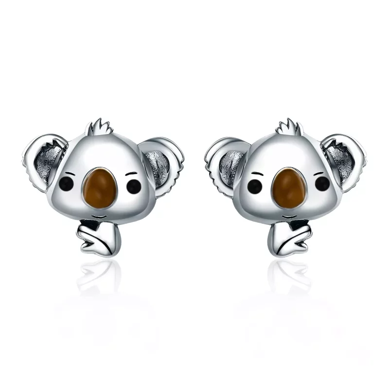 (imagen para) Aretes de botón estilo Pandora de plata presentan unos adorables koalas - SCE381