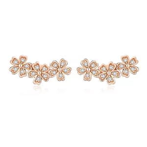 (imagen para) Aretes de botón estilo Pandora en color oro rosa presentan un diseño sencillo de margaritas - SCE419-C