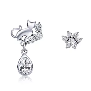 (imagen para) Aretes de botón estilo Pandora en plata representan la compañía de gatos - SCE424