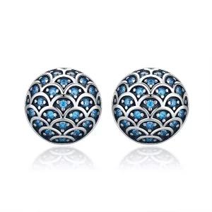 (imagen para) Aretes de botón, estilo Pandora, están hechos de plata y representan la leyenda del mar - SCE239