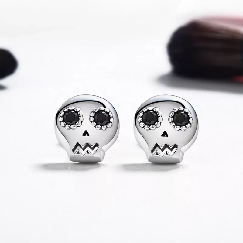 (imagen para) Aretes de calavera plateados al estilo Pandora - SCE064 - Ver 3