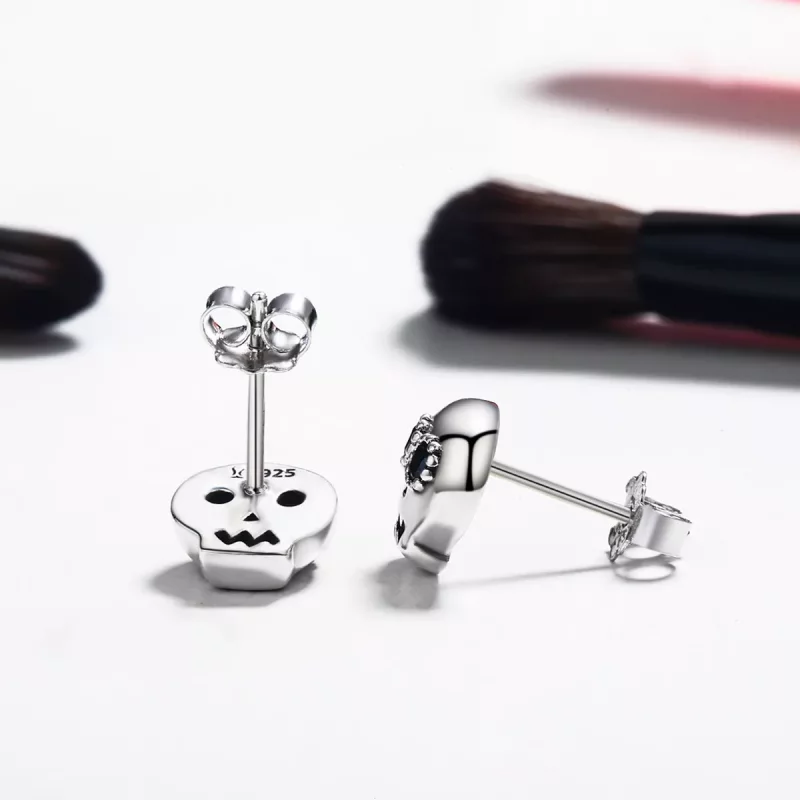 (imagen para) Aretes de calavera plateados al estilo Pandora - SCE064 - Ver 4