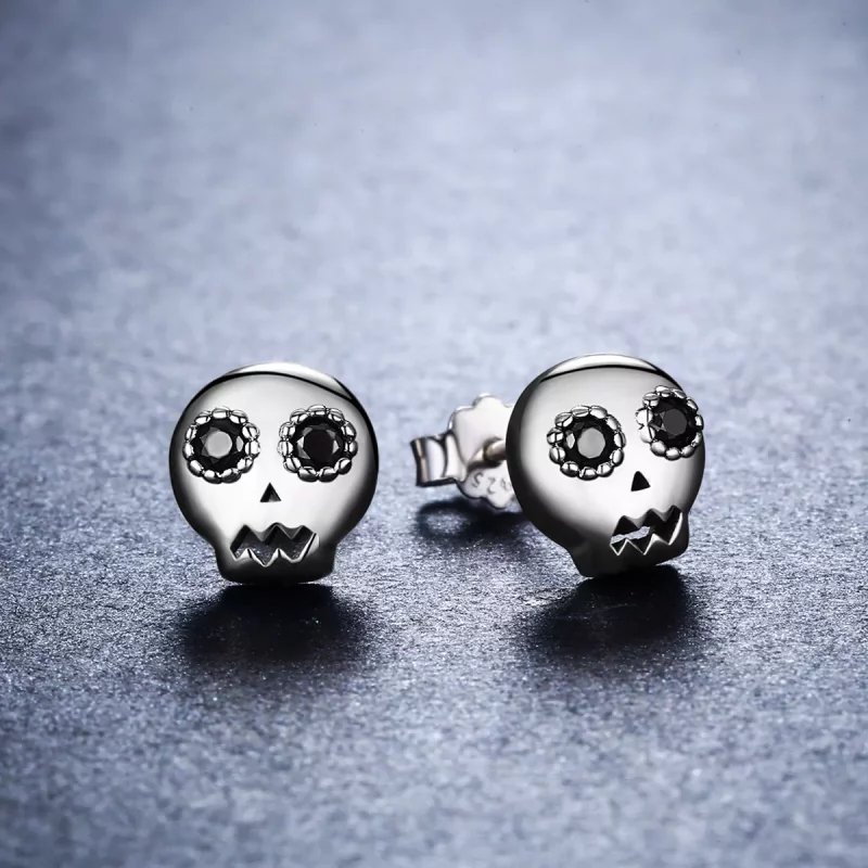 (imagen para) Aretes de calavera plateados al estilo Pandora - SCE064 - Ver 5