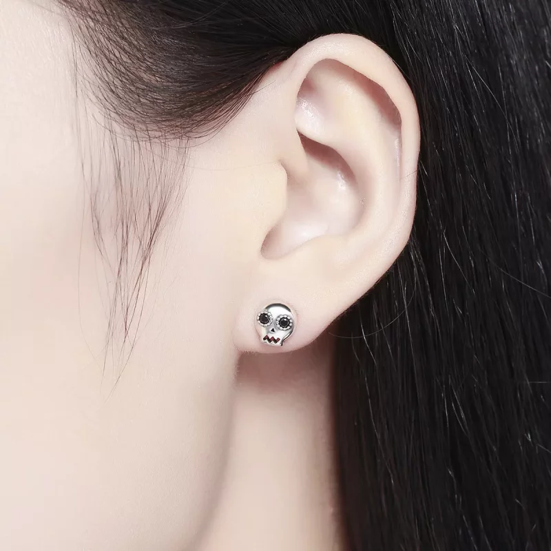 (imagen para) Aretes de calavera plateados al estilo Pandora - SCE064 - Ver 6