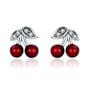 (imagen para) Aretes de cereza de verano plateados estilo Pandora - SCE404