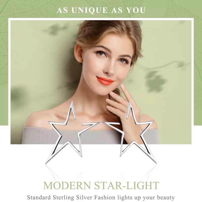 (imagen para) Aretes de estudio de estrella modernos estilo Pandora están hechos de plata - SC - Ver 2