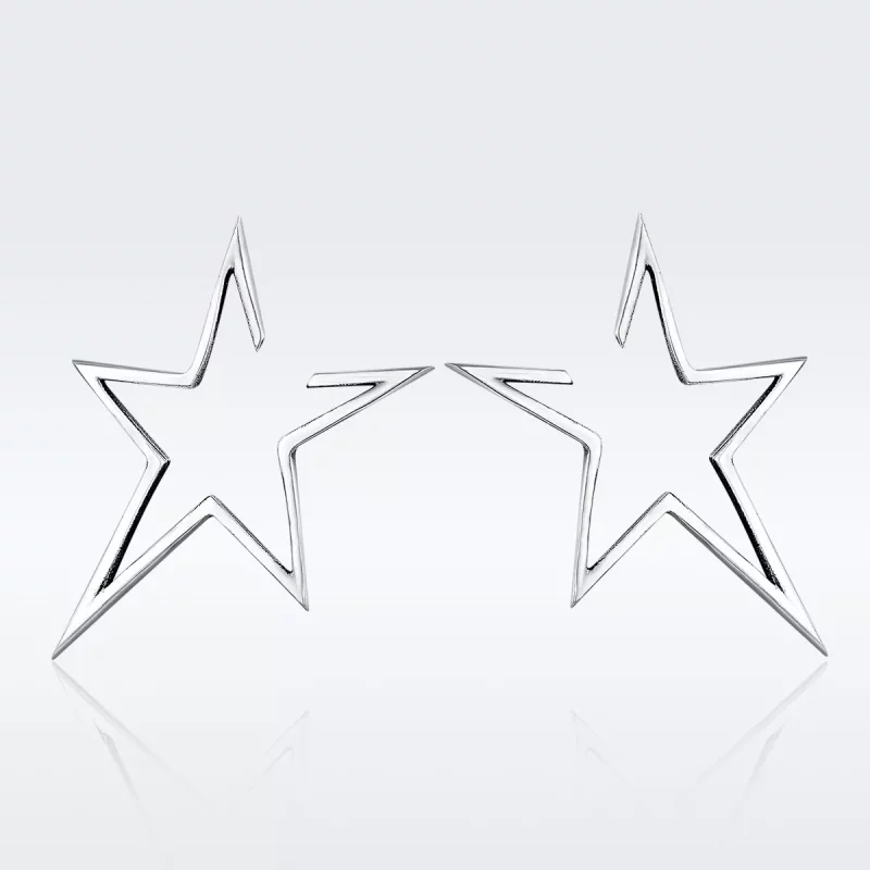 (imagen para) Aretes de estudio de estrella modernos estilo Pandora están hechos de plata - SC - Ver 3