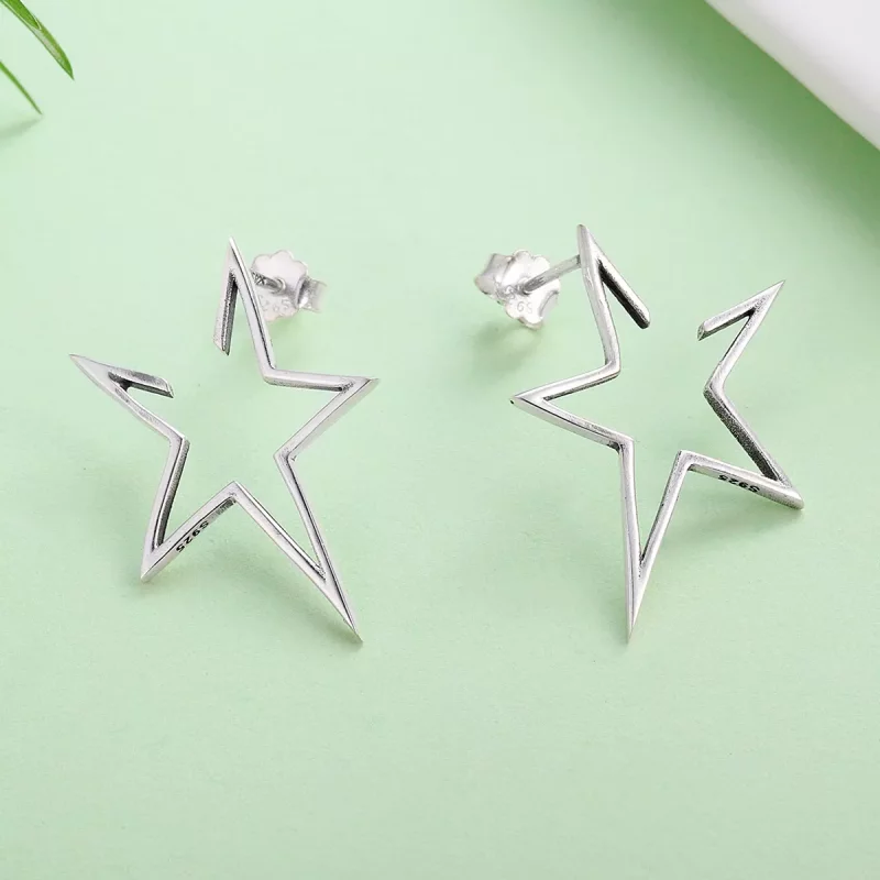 (imagen para) Aretes de estudio de estrella modernos estilo Pandora están hechos de plata - SC - Ver 4