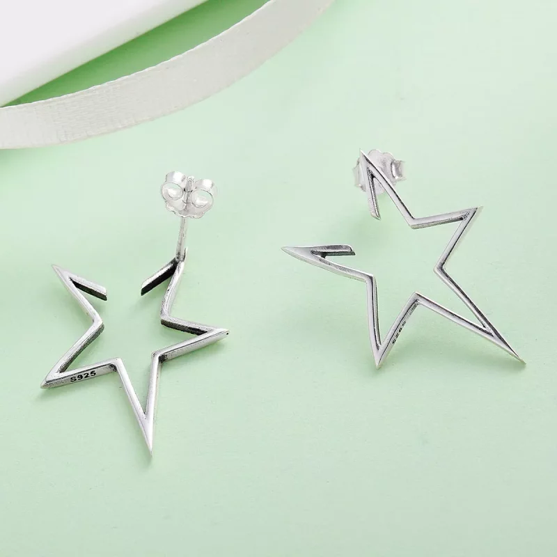 (imagen para) Aretes de estudio de estrella modernos estilo Pandora están hechos de plata - SC - Ver 5