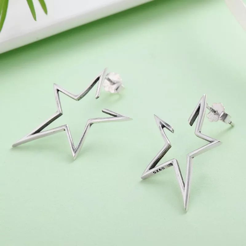(imagen para) Aretes de estudio de estrella modernos estilo Pandora están hechos de plata - SC - Ver 6