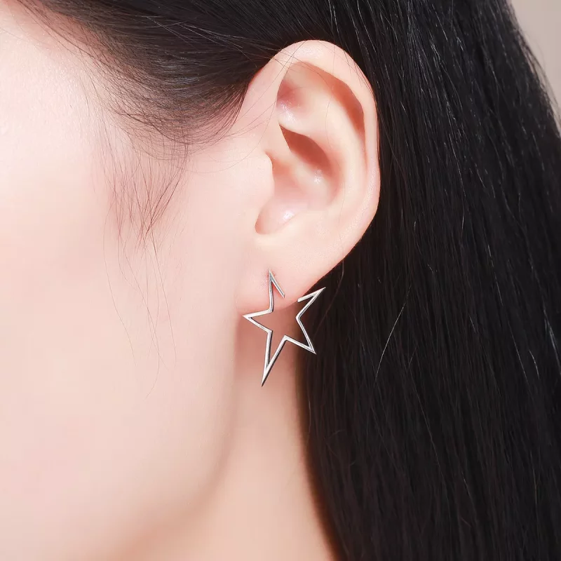 (imagen para) Aretes de estudio de estrella modernos estilo Pandora están hechos de plata - SC - Ver 7