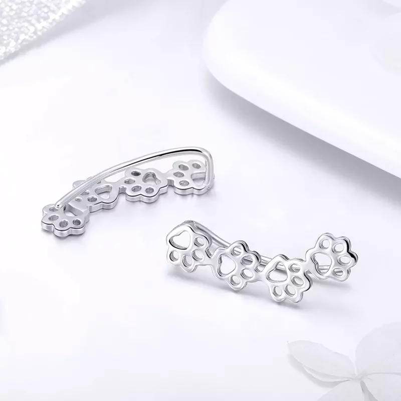(imagen para) aretes de estudio estilo Pandora de plata con huellas de pata - SCE430 - Ver 2