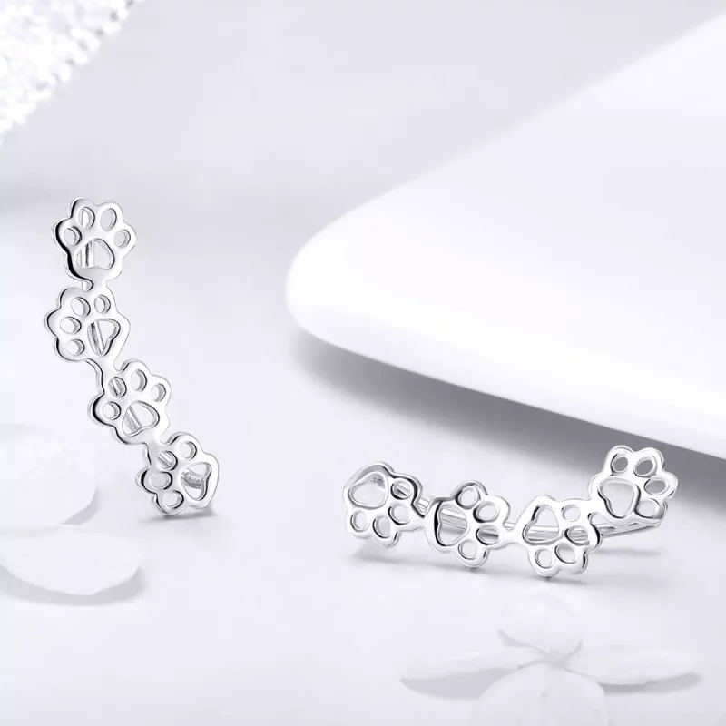 (imagen para) aretes de estudio estilo Pandora de plata con huellas de pata - SCE430 - Ver 3