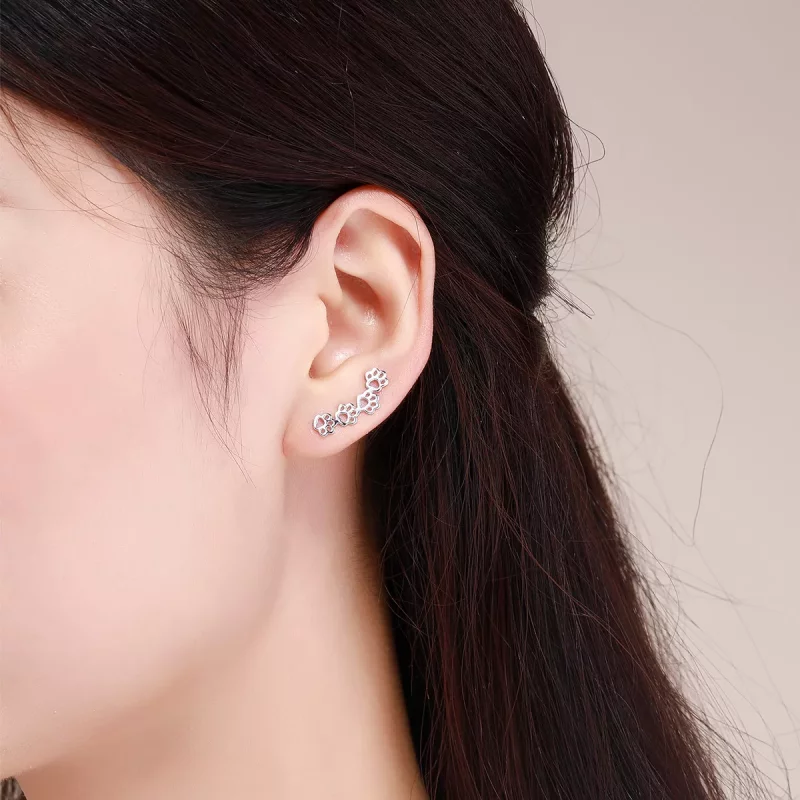 (imagen para) aretes de estudio estilo Pandora de plata con huellas de pata - SCE430 - Ver 4
