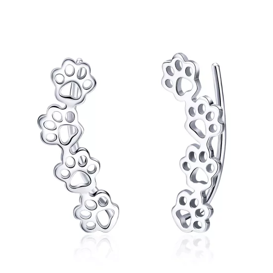 (imagen para) aretes de estudio estilo Pandora de plata con huellas de pata - SCE430
