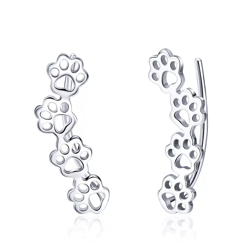 (imagen para) aretes de estudio estilo Pandora de plata con huellas de pata - SCE430