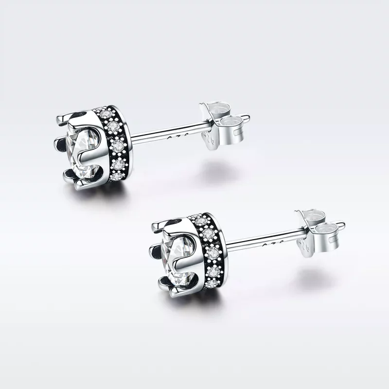 (imagen para) aretes de estudio estilo Pandora plateados con destelde corona - SCE311 - Ver 3