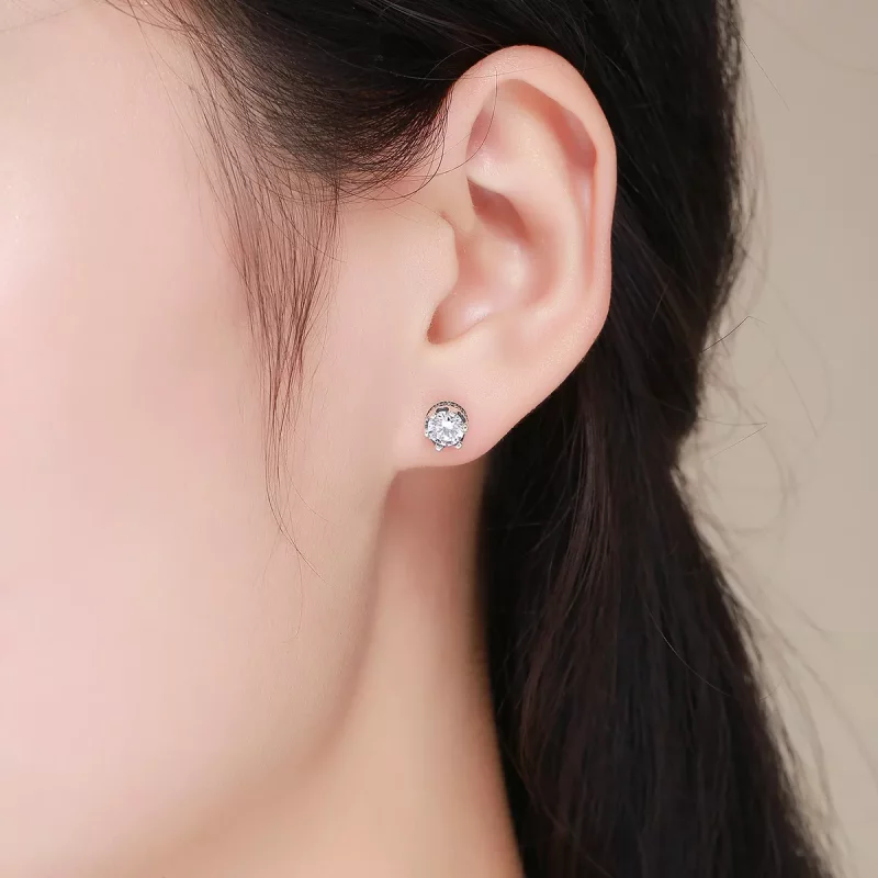 (imagen para) aretes de estudio estilo Pandora plateados con destelde corona - SCE311 - Ver 6