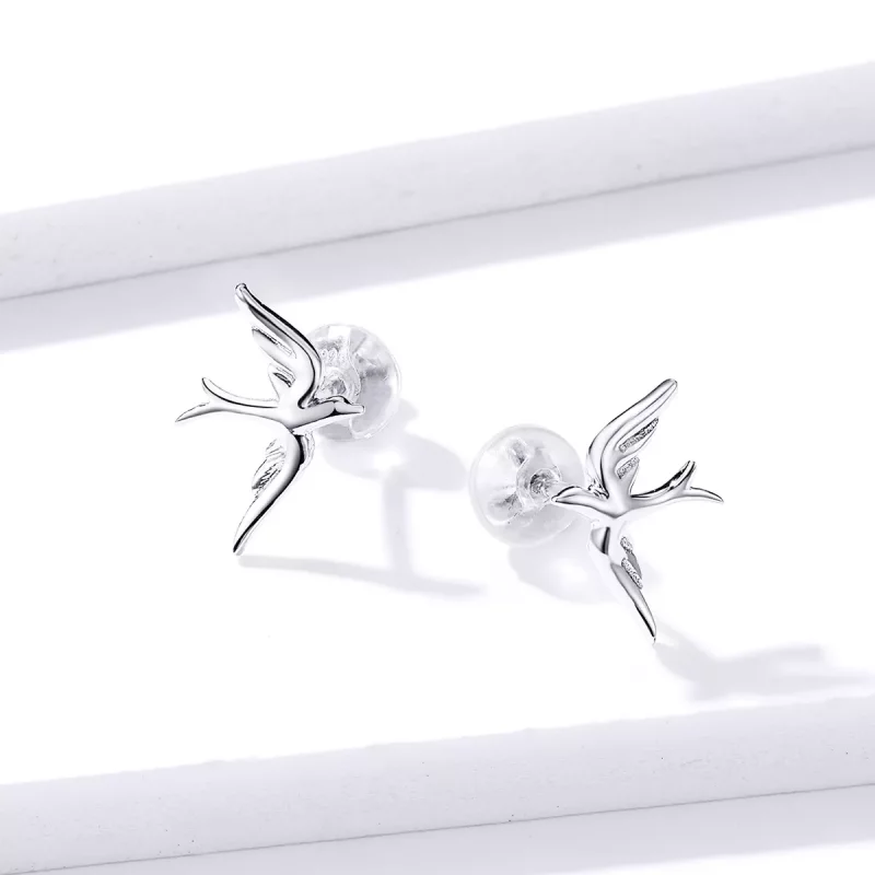 (imagen para) Aretes de golondrina de primavera de plata estilo Pandora - BSE302 - Ver 2