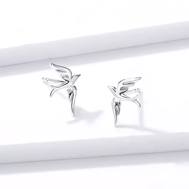 (imagen para) Aretes de golondrina de primavera de plata estilo Pandora - BSE302 - Ver 3