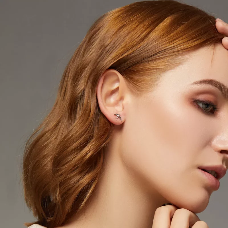 (imagen para) Aretes de golondrina de primavera de plata estilo Pandora - BSE302 - Ver 6