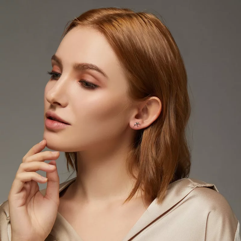 (imagen para) Aretes de golondrina de primavera de plata estilo Pandora - BSE302 - Ver 8