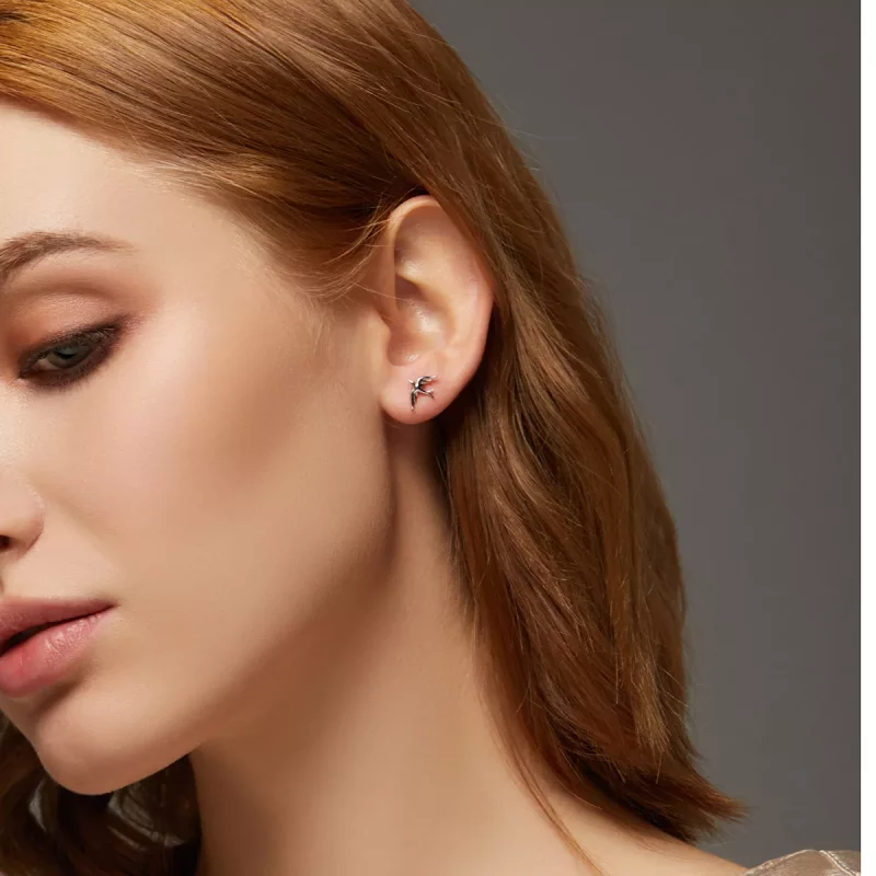 (imagen para) Aretes de golondrina de primavera de plata estilo Pandora - BSE302 - Ver 9