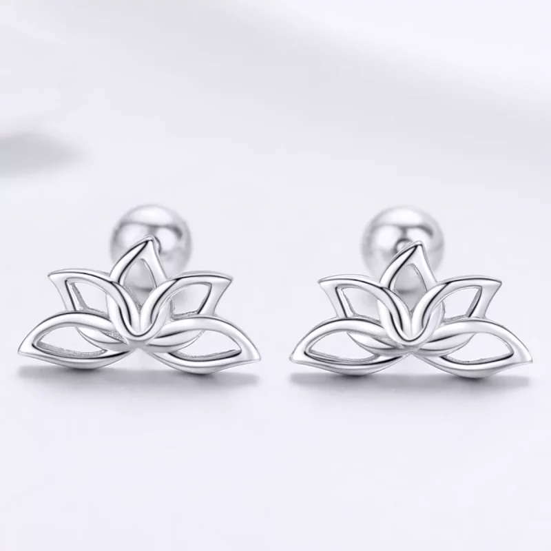 (imagen para) Aretes de loto fresco plateado estilo Pandora - BSE024 - Ver 2