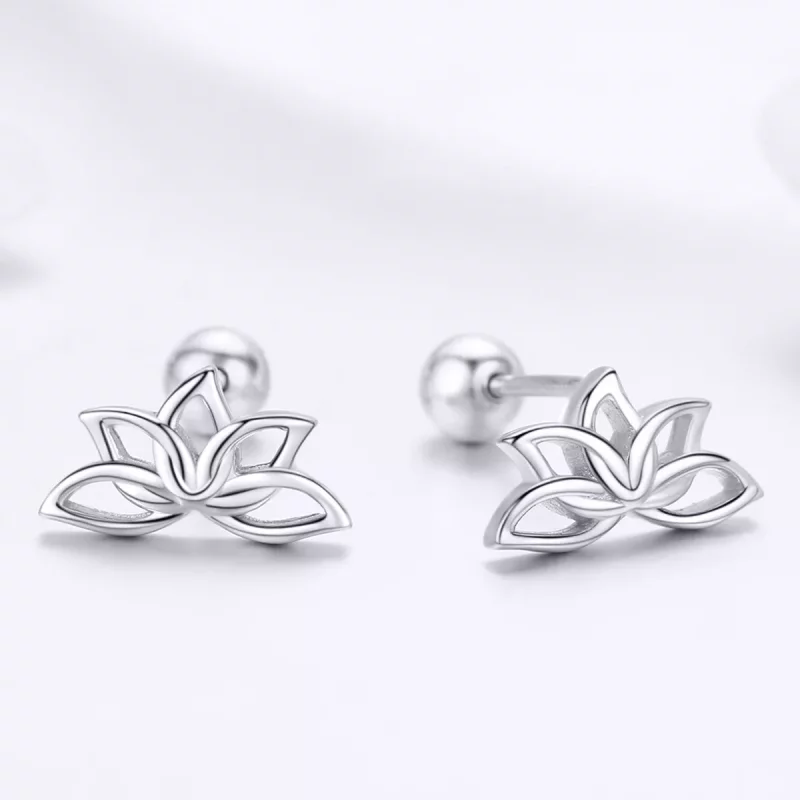 (imagen para) Aretes de loto fresco plateado estilo Pandora - BSE024 - Ver 3