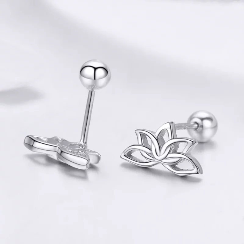 (imagen para) Aretes de loto fresco plateado estilo Pandora - BSE024 - Ver 4