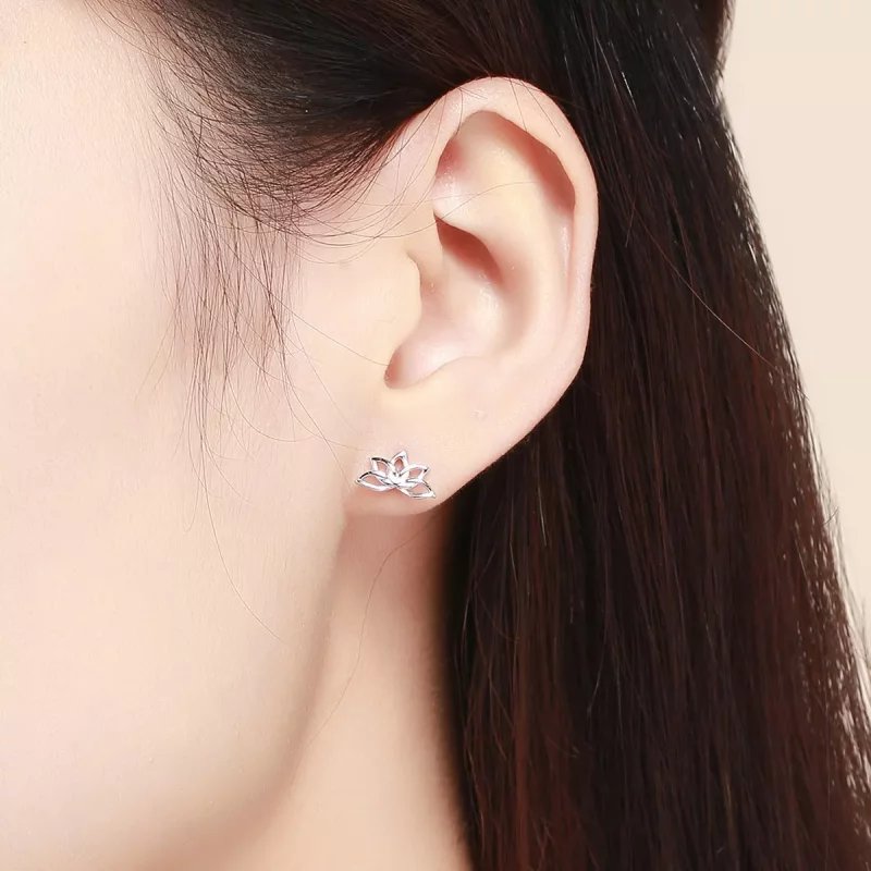 (imagen para) Aretes de loto fresco plateado estilo Pandora - BSE024 - Ver 5