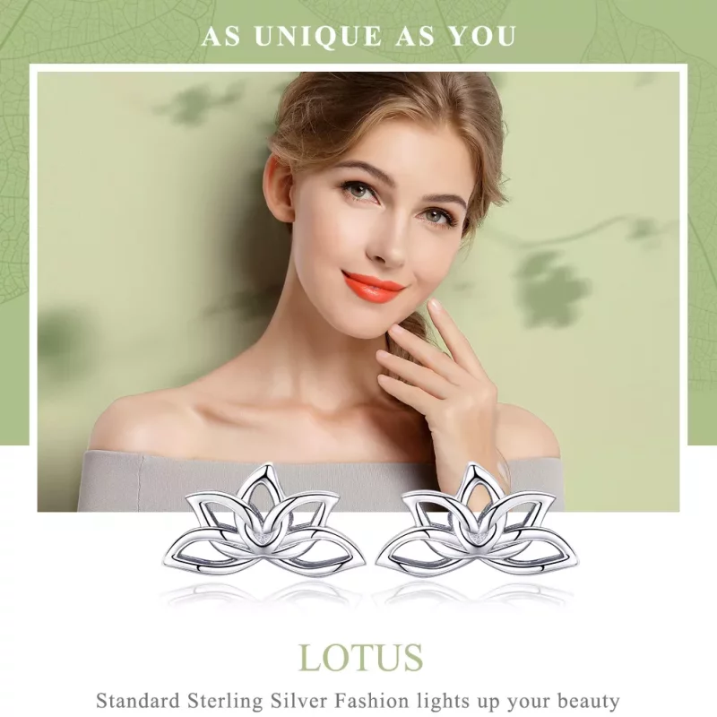 (imagen para) Aretes de loto fresco plateado estilo Pandora - BSE024 - Ver 6
