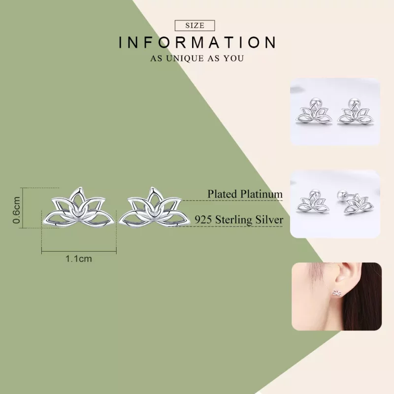 (imagen para) Aretes de loto fresco plateado estilo Pandora - BSE024 - Ver 7