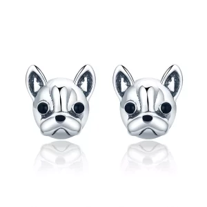 (imagen para) aretes de perno estilo Pandora en plata tienen un diseño adorable de bulldog - SCE283