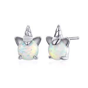 (imagen para) Aretes de unicornio lindo plateado estilo Pandora - SCE737