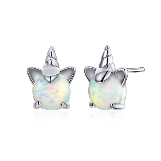 (imagen para) Aretes de unicornio lindo plateado estilo Pandora - SCE737
