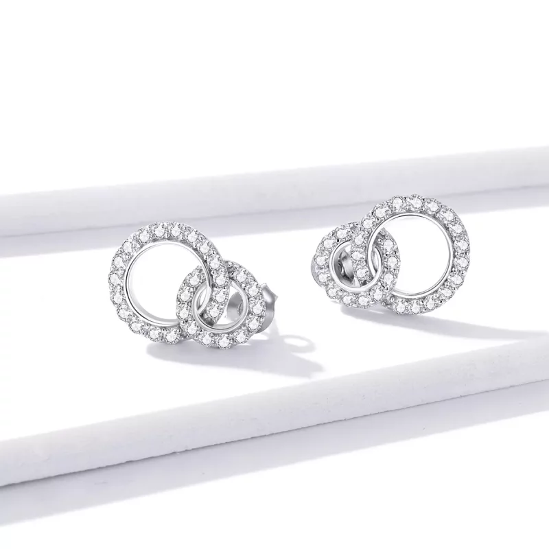 (imagen para) Aretes dobles deslumbrantes de plata estilo Pandora - BSE388 - Ver 2
