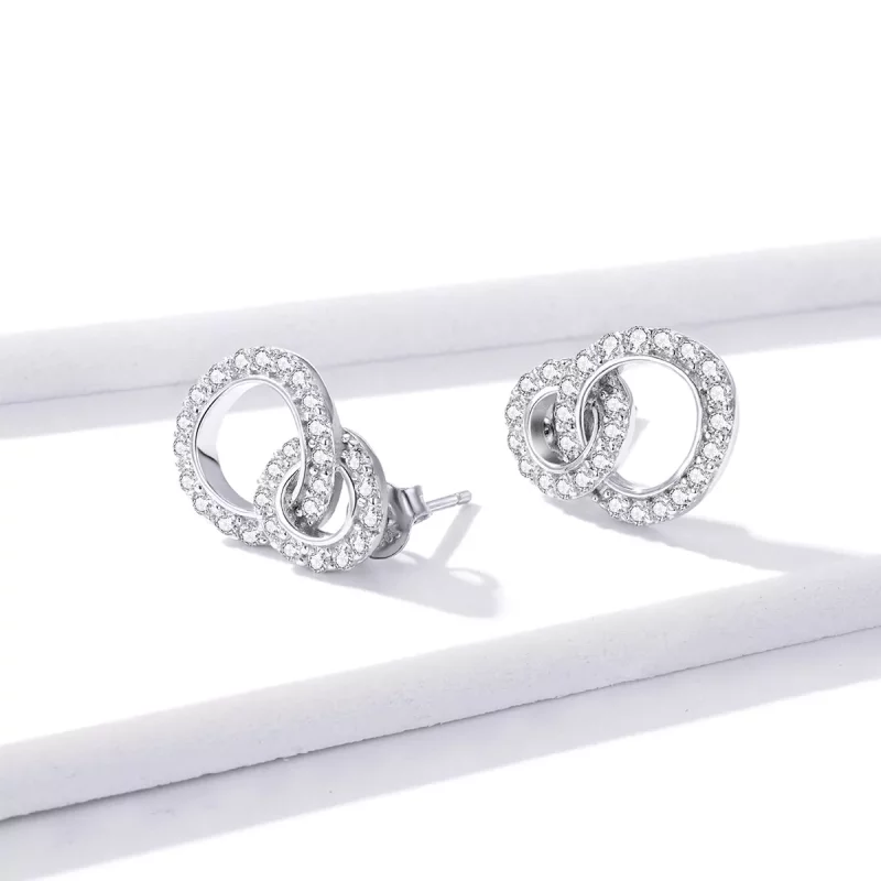 (imagen para) Aretes dobles deslumbrantes de plata estilo Pandora - BSE388 - Ver 3