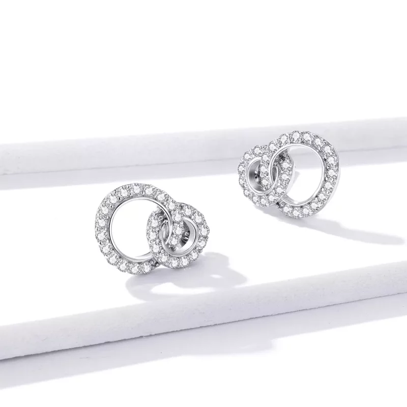 (imagen para) Aretes dobles deslumbrantes de plata estilo Pandora - BSE388 - Ver 4